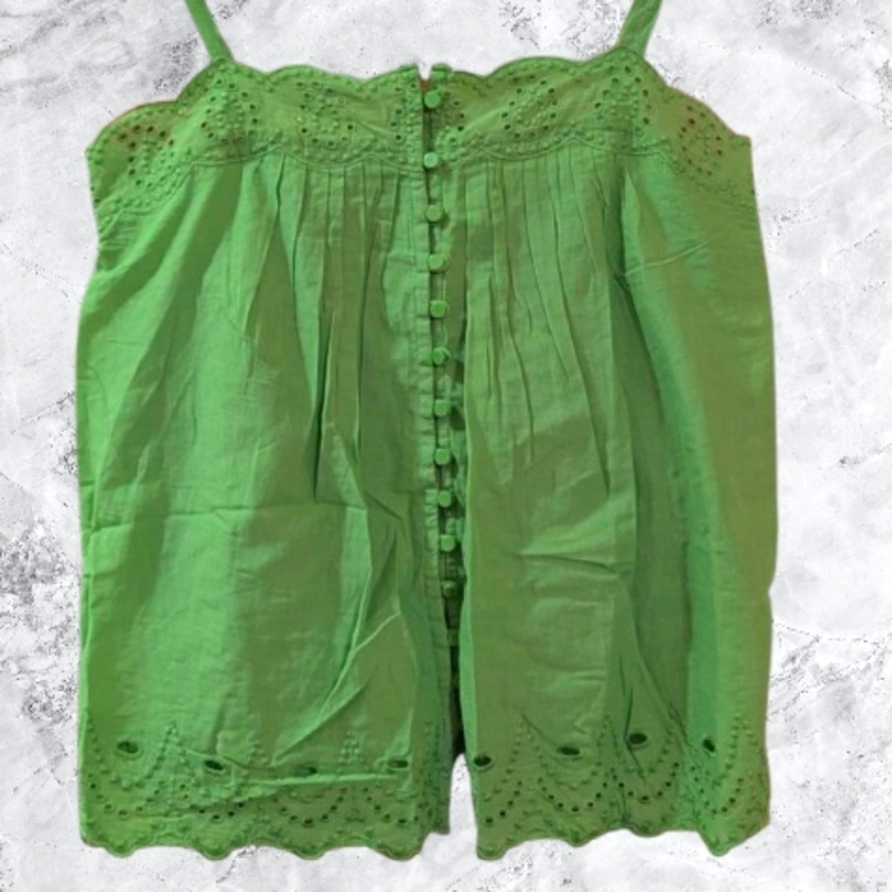 New Ann Taylor Women's Size XSP Eyelit Green Adjustable Strap BOHO Blouse Top